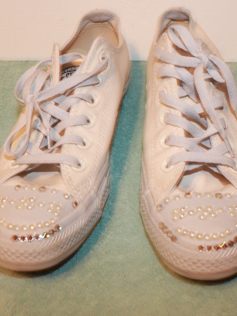 Women's Converse BLING Pearl Rhinestone Wedding Bride Sneakers Women's 8